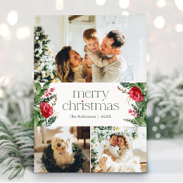 Cartão De Festividades Natal 3 Foto de inverno Verde Botânico