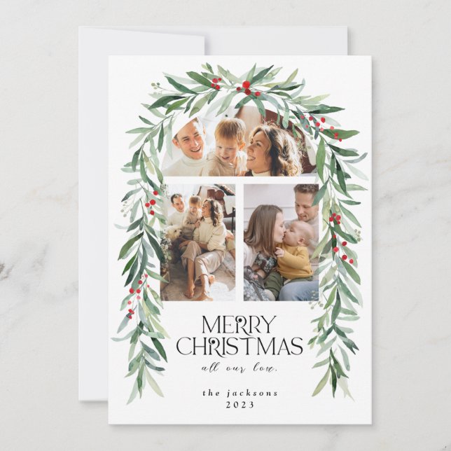 Cartão De Festividades Natal 3 Foto Mistura de Berries Botânicos (Frente)