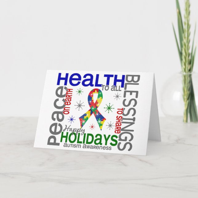 Cartão De Festividades Natal 4 flocos de neve do autismo (Frente)