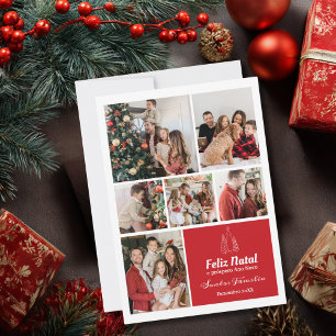 Cartão De Festividades Natal 6 Colagem de Fotos Vermelho Português Person