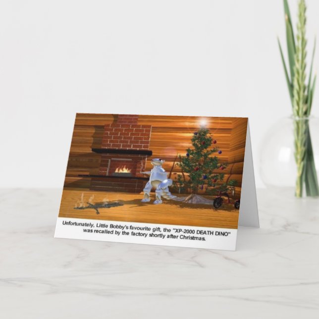 Cartão De Festividades Natal: A morte Dino vaporiza a criança (Frente)