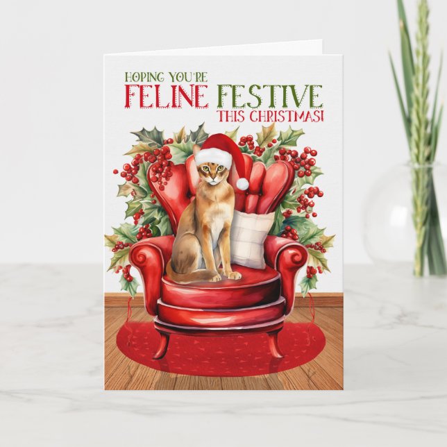 Cartão De Festividades Natal Abissínia Gato FELINE Festivo (Frente)