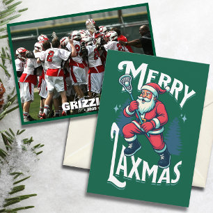Cartão De Festividades Natal Alegre da Equipe de Lacrosse Verde Engraçado