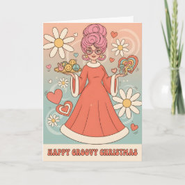 Cartão De Festividades Natal Alegre da Sra. Claus Retro Groovy