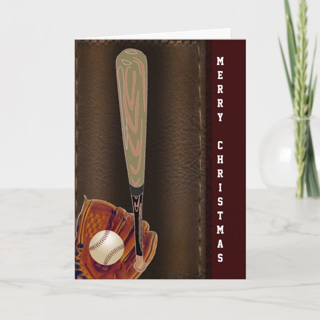 Cartão De Festividades Natal alegre do basebol (Frente)