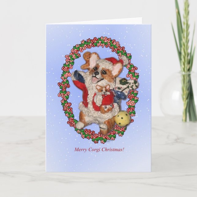 Cartão De Festividades Natal alegre do Corgi! (Frente)