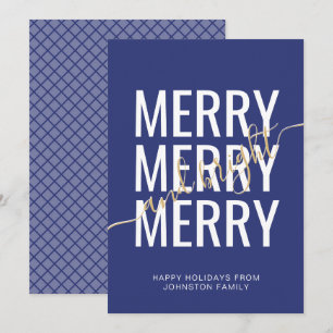 Cartão De Festividades Natal alegre e brilhante em azul marinho xadrez