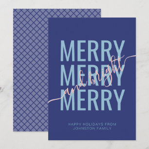 Cartão De Festividades Natal alegre e brilhante xadrez azul