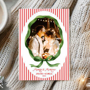 Cartão De Festividades Natal alegre e casado Quadro de Foto com Laço Verd