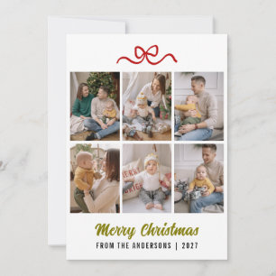 Cartão De Festividades Natal Alegre Fita Vermelha Minimalista Multi Foto