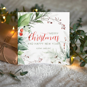 Cartão De Festividades Natal Alegre Vegetação Aquarela Festiva