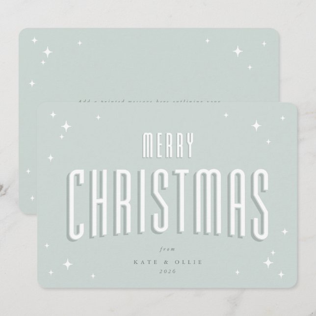 Cartão De Festividades Natal Alegre Verde Pálido Estrelas Retro Flat (Frente/Verso)