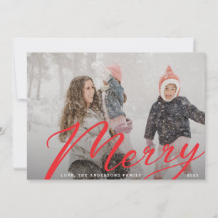 Cartão De Festividades Natal Alegre Vermelho e Branco Foto de Família d