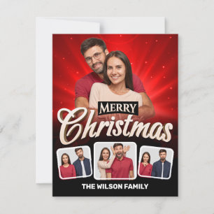 Cartão De Festividades Natal Alegre Vermelho e Preto para Foto de Casal 4