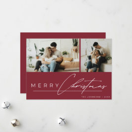 Cartão De Festividades Natal Alegre Vermelho Foto Minimalista Roteiro Mod