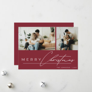 Cartão De Festividades Natal Alegre Vermelho Foto Minimalista Roteiro Mod