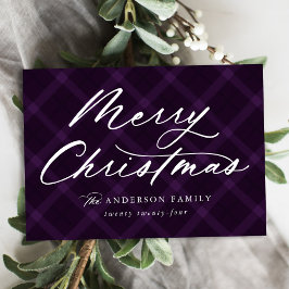 Cartão De Festividades Natal Alegre Xadrez Roxo Escovado Não-Fotográfico