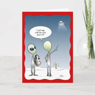 Cartão De Festividades Natal Alien Divertido OVNI Papai Noel Rudolph