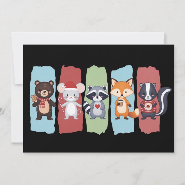 Cartão De Festividades Natal Amante de Animais Racoon Opossum Inverno  (Frente)