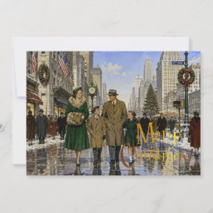 Cartão De Festividades Natal americano dos anos 50 na 5th Avenue N.Y.