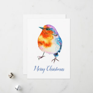 Cartão De Festividades Natal animado Robin Watercolor personalizável