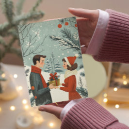 Cartão De Festividades Natal Antigo Alegre e Casado