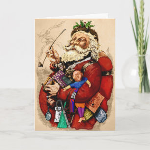 Cartão De Festividades Natal Antigo, Brinquedos de Cachimbo do Papai Noel