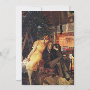 Cartão De Festividades Natal Antigo, Casal de Amor e Romance