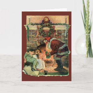 Cartão De Festividades Natal Antigo, Crianças do Papai Noel Vitoriano