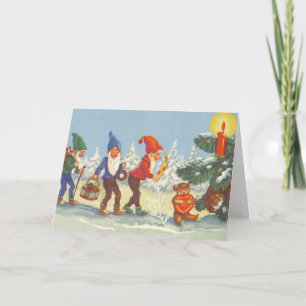 Cartão De Festividades Natal Antigo, Elfos na Floresta de Inverno