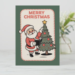 Cartão De Festividades Natal Antigo Feliz Férias Papai Noel Lendo 