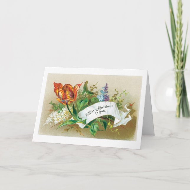 Cartão De Festividades Natal antigo, Flor (Frente)