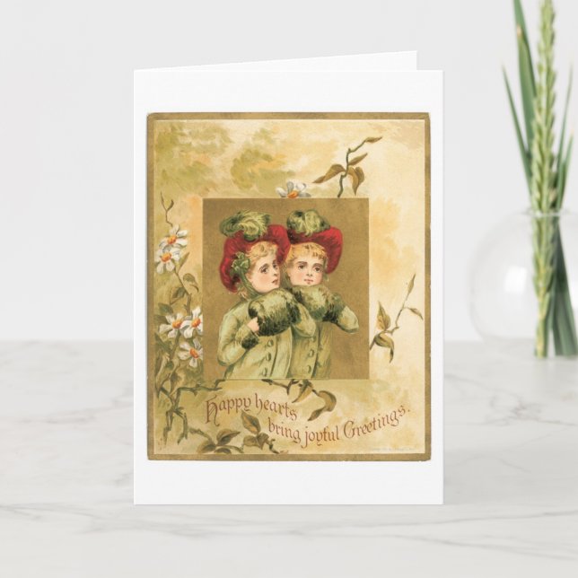 Cartão De Festividades Natal antigo, gêmeos (Frente)
