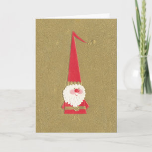 Cartão De Festividades Natal Antigo, Gnomo Fofo Papai Noel em Dourado