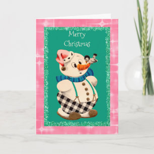 Cartão De Festividades Natal Antigo Homem de Neve