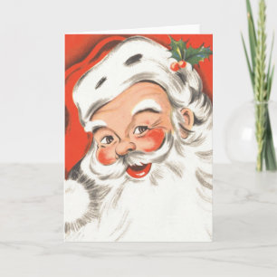Cartão De Festividades Natal Antigo, Papai Noel Alegre com Sorriso