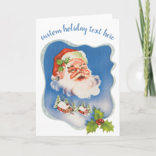 Cartão De Festividades Natal Antigo, Papai Noel Alegre Retro