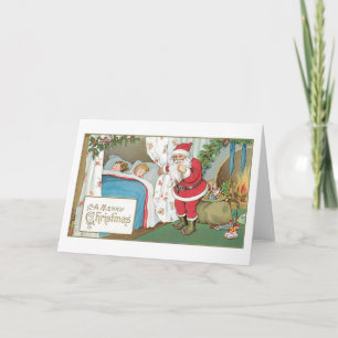 Cartão De Festividades Natal antigo, Papais noeis