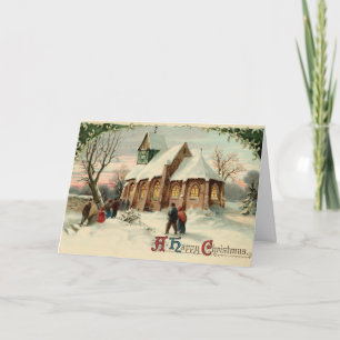 Cartão De Festividades Natal Antigo Paroquianos da Igreja na Missa do Ama