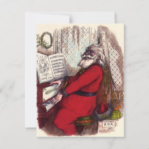 Cartão De Festividades Natal Antigo, Thomas Nast Papai Noel Piano