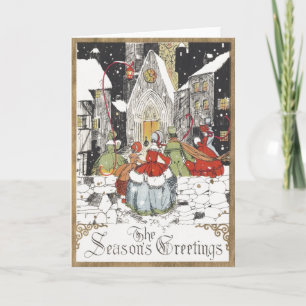 Cartão De Festividades Natal Antigo Vitoriano Pessoas Indo à Igreja