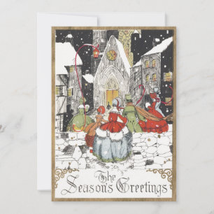 Cartão De Festividades Natal Antigo Vitoriano Pessoas Indo à Igreja