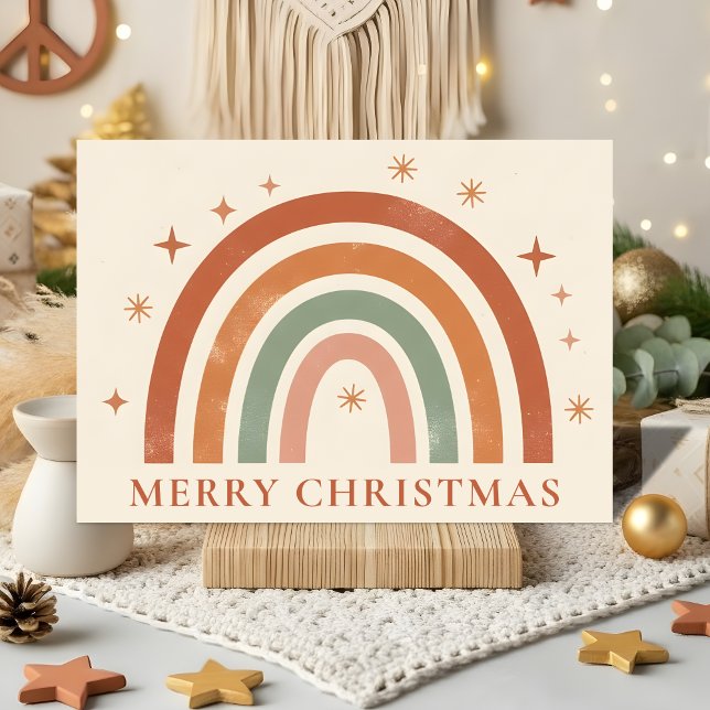 Cartão De Festividades Natal Arco-Íris Boho Minimalista (Criador carregado)