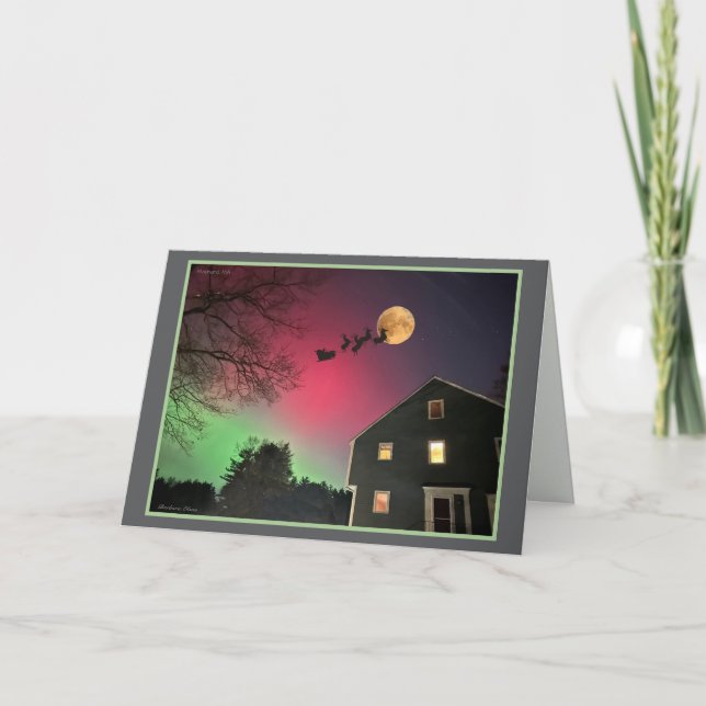 Cartão De Festividades Natal-Aurora boreal com Papai Noel (Frente)