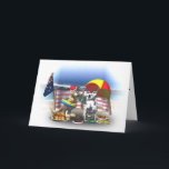 Cartão De Festividades Natal australiano na praia<br><div class="desc">O canguru e o koala estão apreciando uma cerveja fria e um comensal de Natal delicioso na praia.</div>