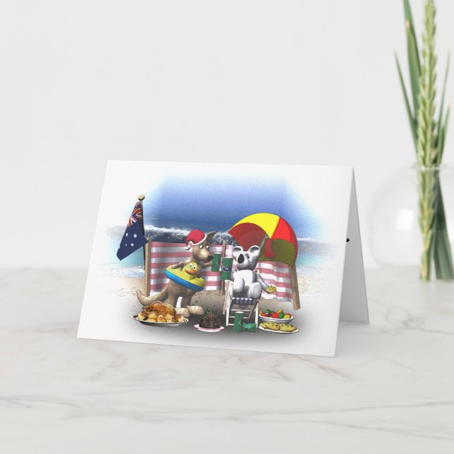 Cartão De Festividades Natal australiano na praia (Frente)