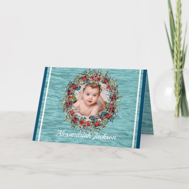 Cartão De Festividades Natal azul e branco sua foto Água Náutica (Frente)