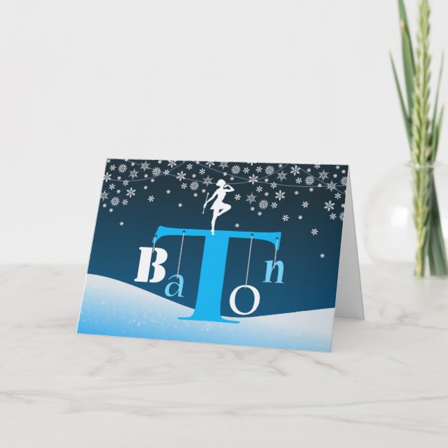 Cartão De Festividades Natal, Baton Twirling, Baton - Letra Arte Árvore (Frente)