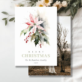 Cartão De Festividades Natal Berry Poinsettia Fauna Watercolor Foto