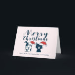 Cartão De Festividades Natal bonito da ilustração do cão e gato do papai<br><div class="desc">Ilustração do estilo dos desenhos animados de um cão e gato bonito que veste chapéus do papai noel. Eu tentei retratar as características dos cães e gato em suas caras. O cão tem sua língua para fora e sorrindo inocente. O gato olha unamused e irritado. Desenho bonito e engraçado do...</div>